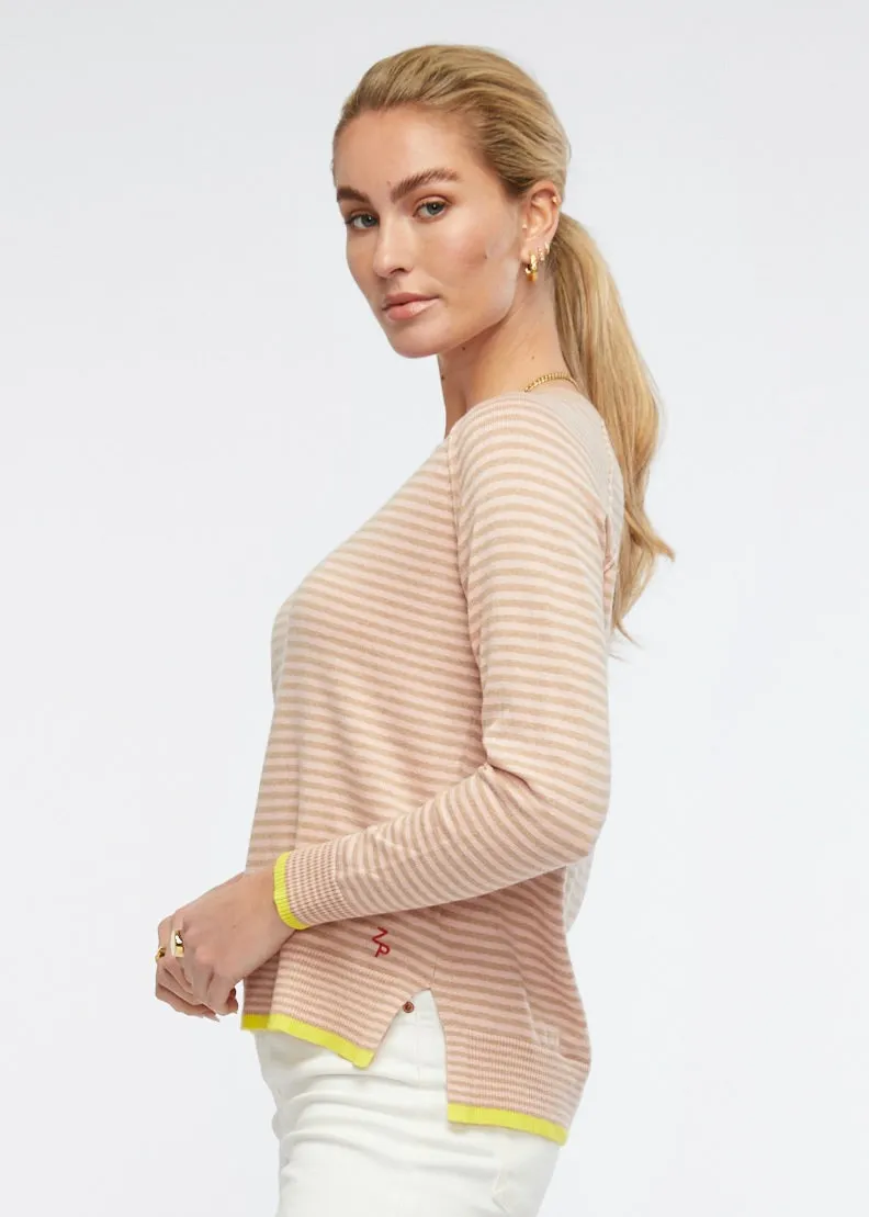 Zaket & Plover  -  Essential Stripe Crew  -  Beige Combo