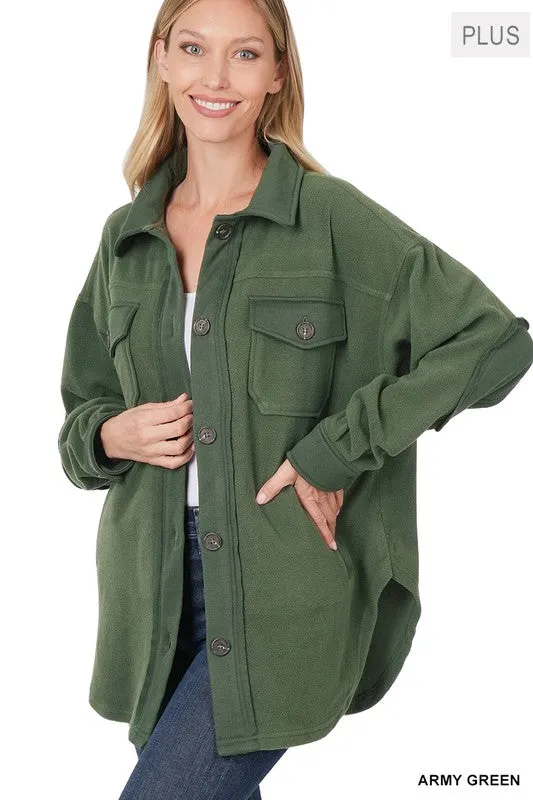 Zenana Clothing Plus Oversized Basic Fleece Long Sleeve Shacket