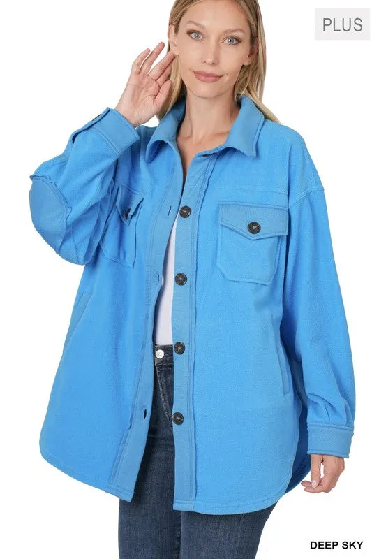 Zenana Clothing Plus Oversized Basic Fleece Long Sleeve Shacket