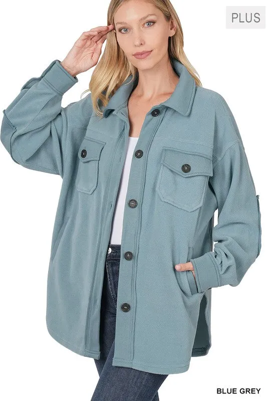 Zenana Clothing Plus Oversized Basic Fleece Long Sleeve Shacket