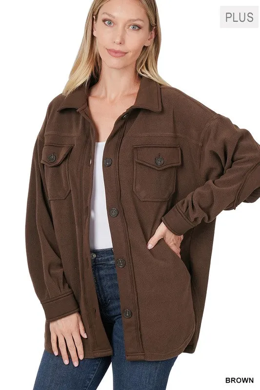 Zenana Clothing Plus Oversized Basic Fleece Long Sleeve Shacket