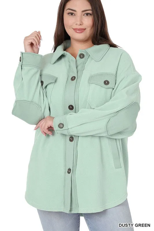 Zenana Clothing Plus Oversized Basic Fleece Long Sleeve Shacket