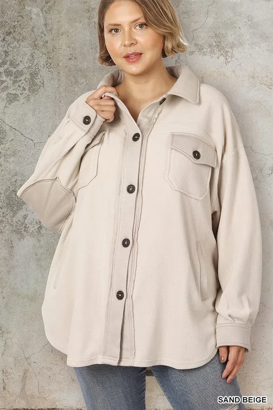 Zenana Clothing Plus Oversized Basic Fleece Long Sleeve Shacket