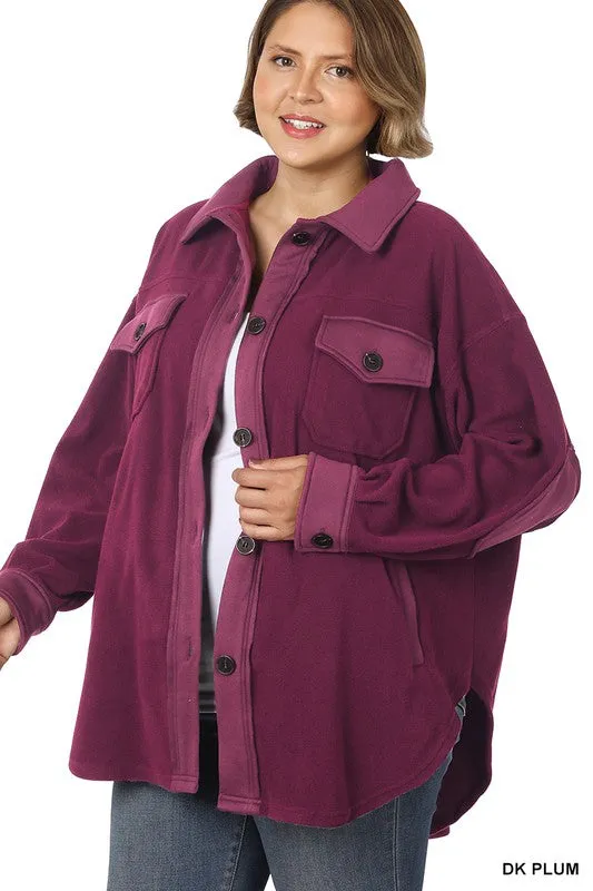 Zenana Clothing Plus Oversized Basic Fleece Long Sleeve Shacket