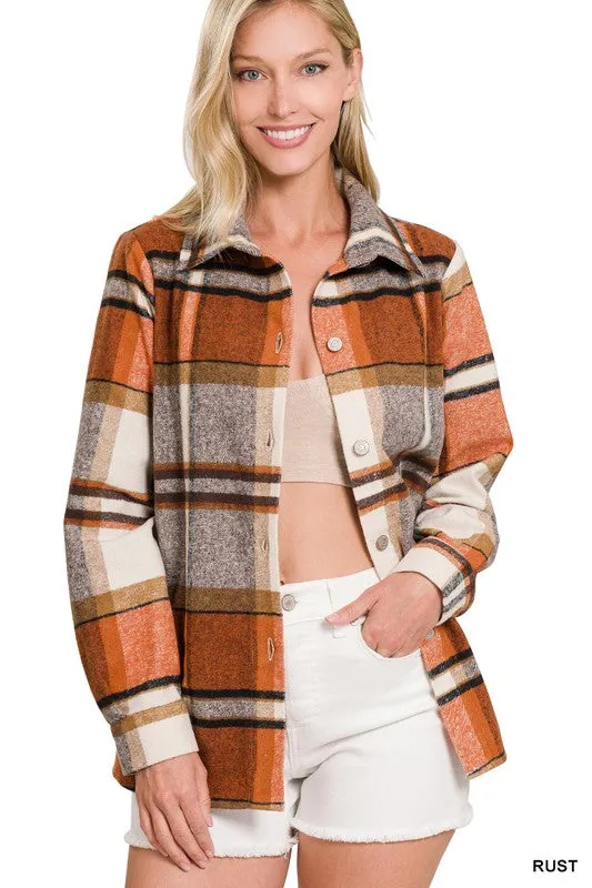 Zenana Clothing Yarn Dyed Plaid Shacket