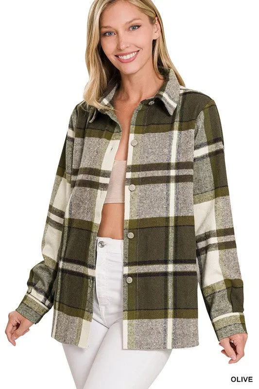 Zenana Clothing Yarn Dyed Plaid Shacket